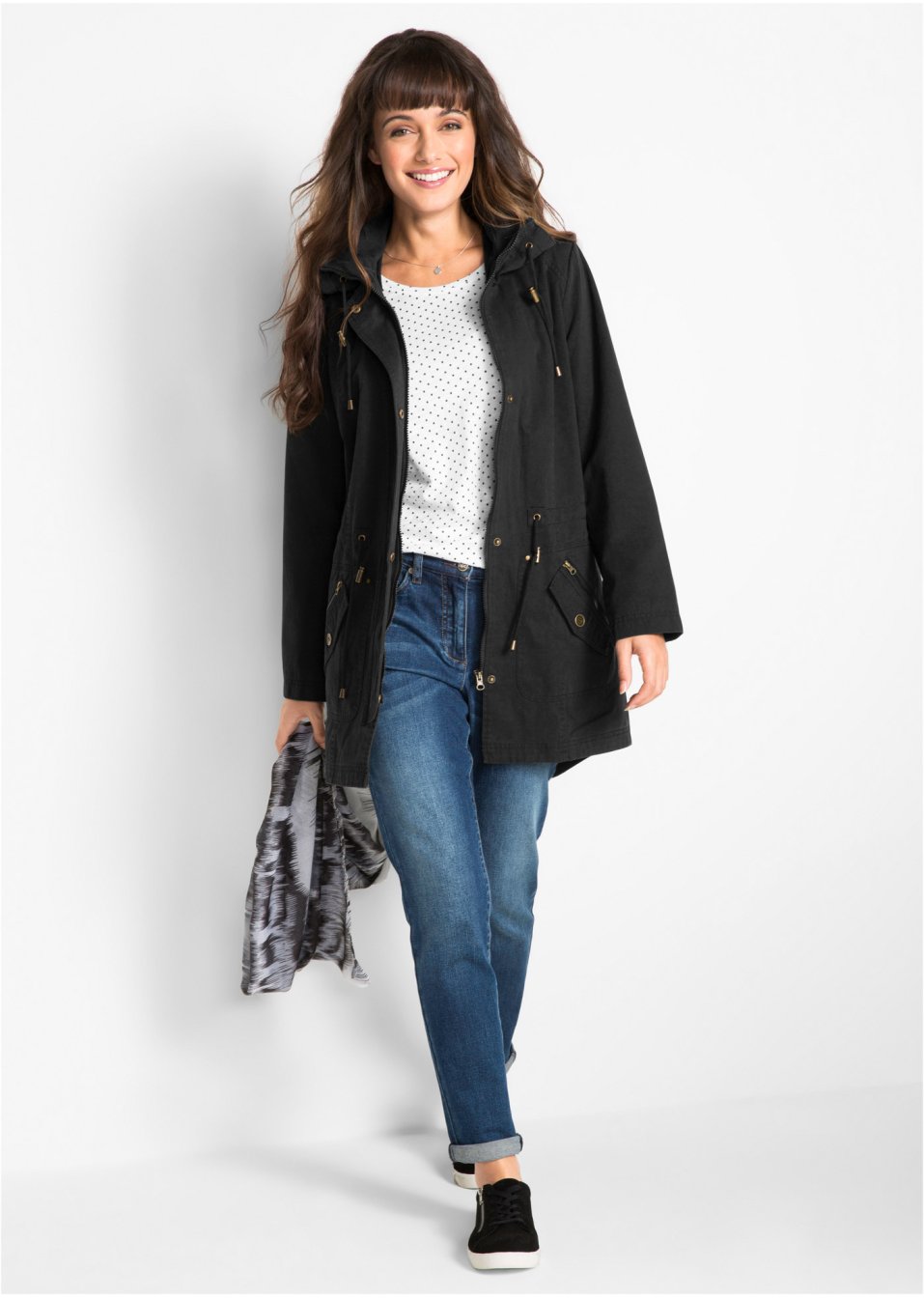 Parka courte en coton avec col montant, cintrée