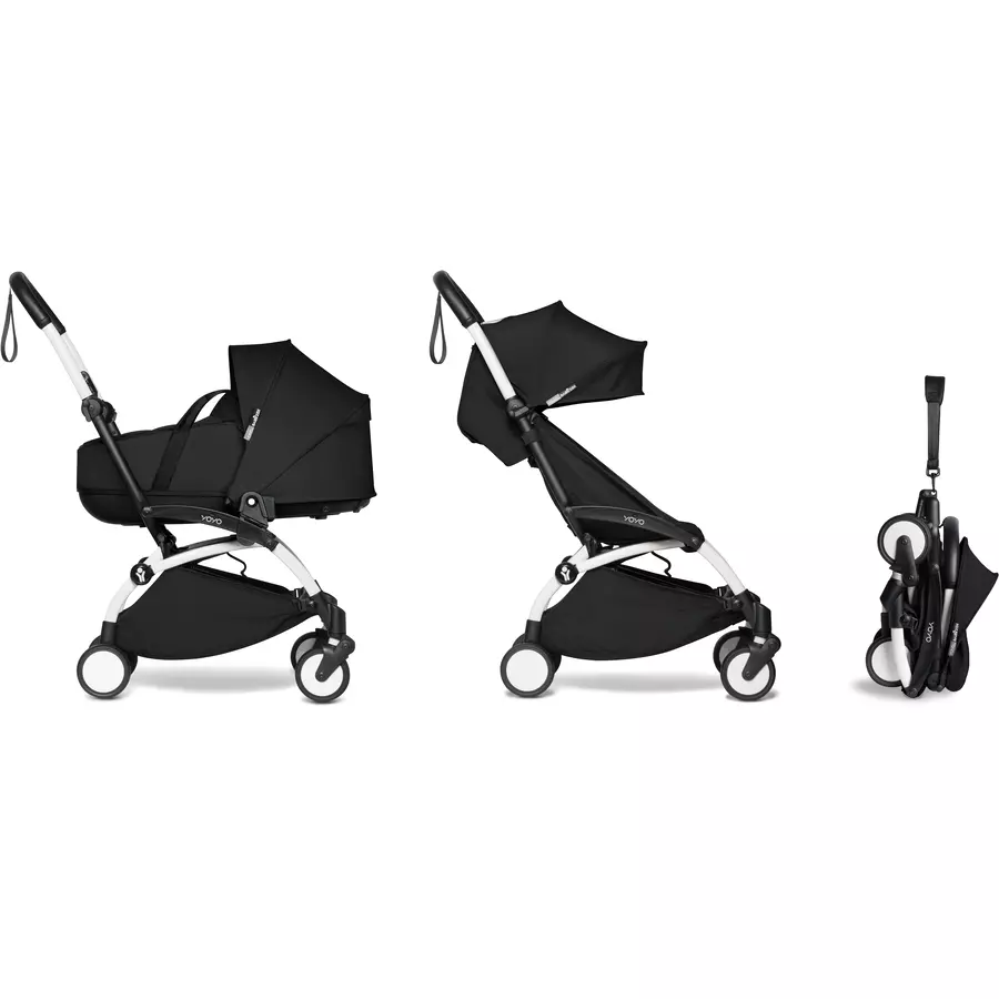 BABYZEN Kinderwagen YOYO2 0+ White mit Liegewanne und Textilset Black