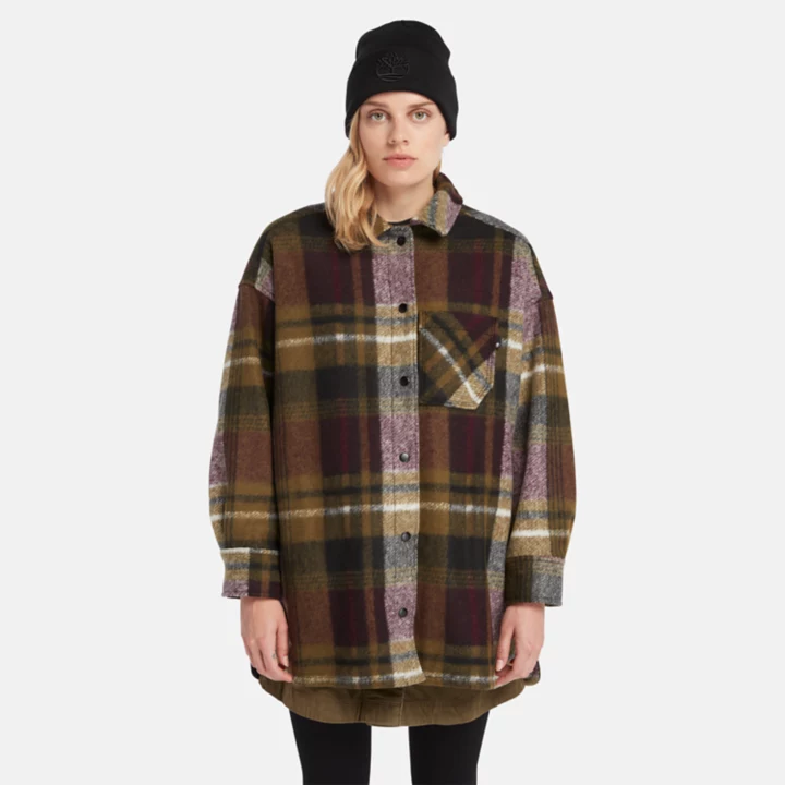 Casaco camisa de lã feminino na cor bordô.