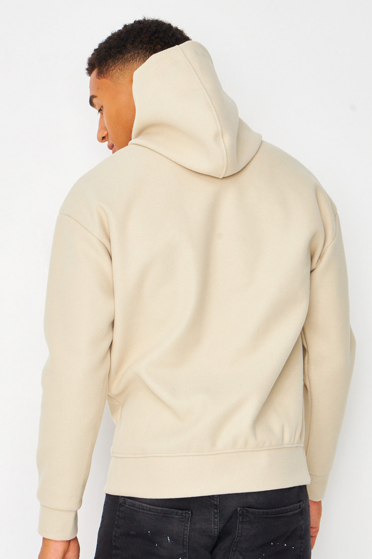Sweat polaire beige à capuche uni