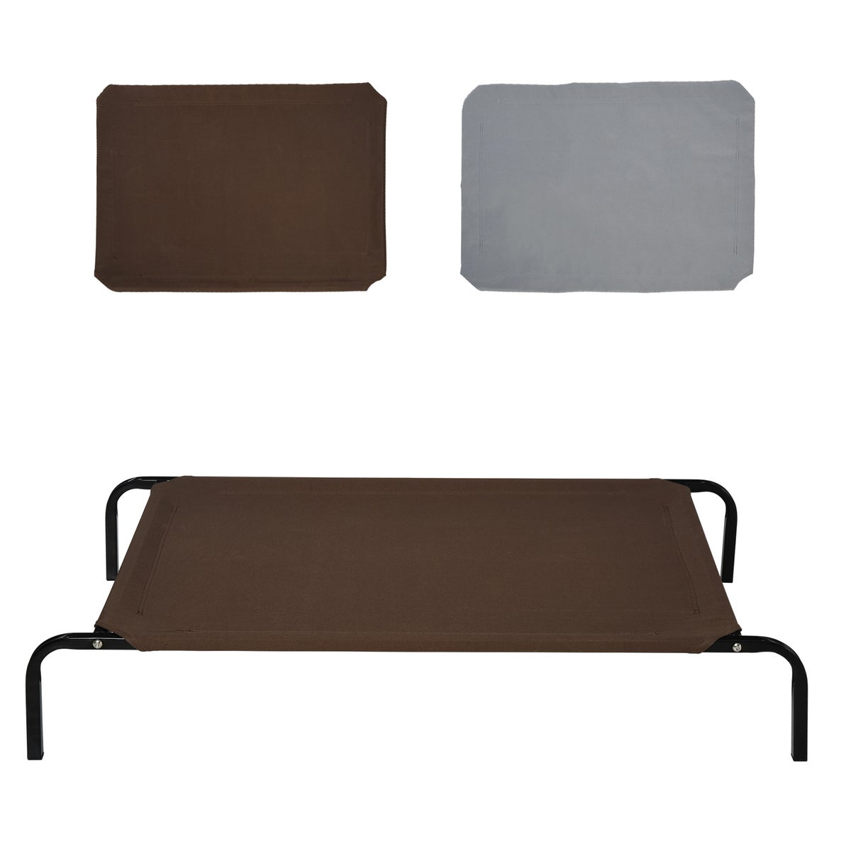 PawHut hondenbed, 110 x 68 x 20 cm, metaal, Oxford-stof, grijs + koffie
