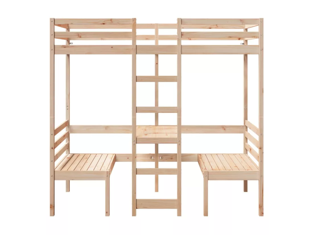 Lit mezzanine avec bureau et chaises 80x200 cm pin massif