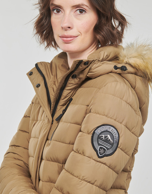 Superdry - FUJI HOODED MID LENGTH PUFFER - Marron