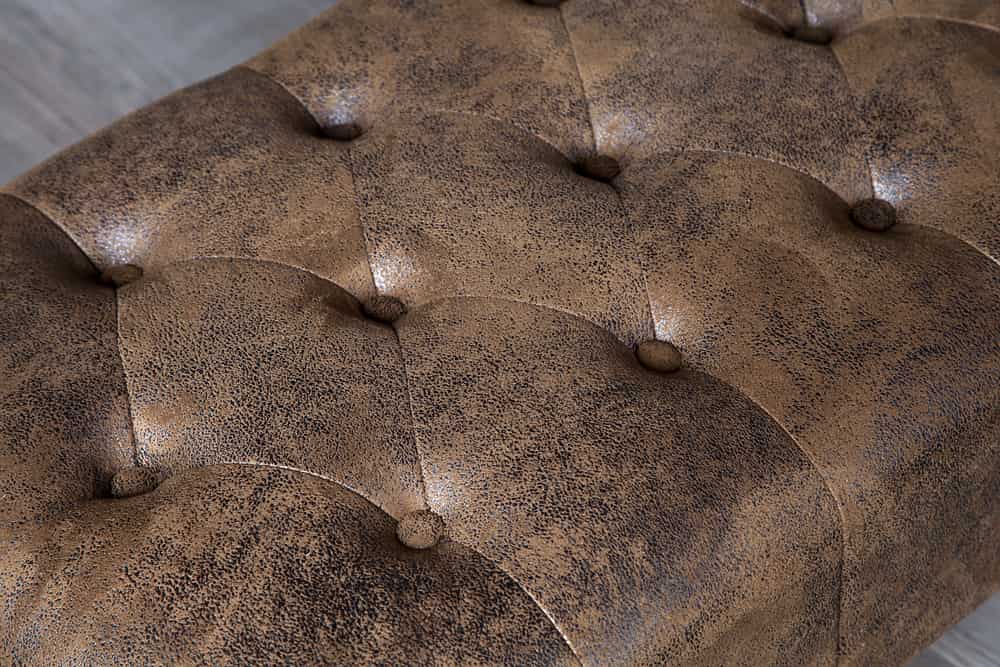 Chesterfield Fußhocker 80cm antik braun mit Knopfheftung und Nietenbesatz