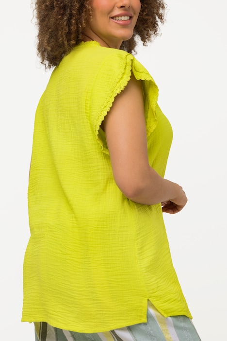 Blusenshirt, Musselin, A-Linie, V-Ausschnitt, Kurzarm
