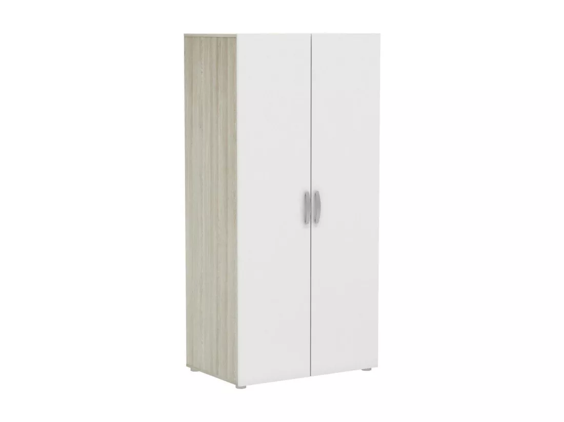 Garde-robe 2 portes Dfreita, Meubles de chambre, Penderie de plain-pied, Placard à vêtements, 79x52 h166 cm, Chêne clair et Blanc mat