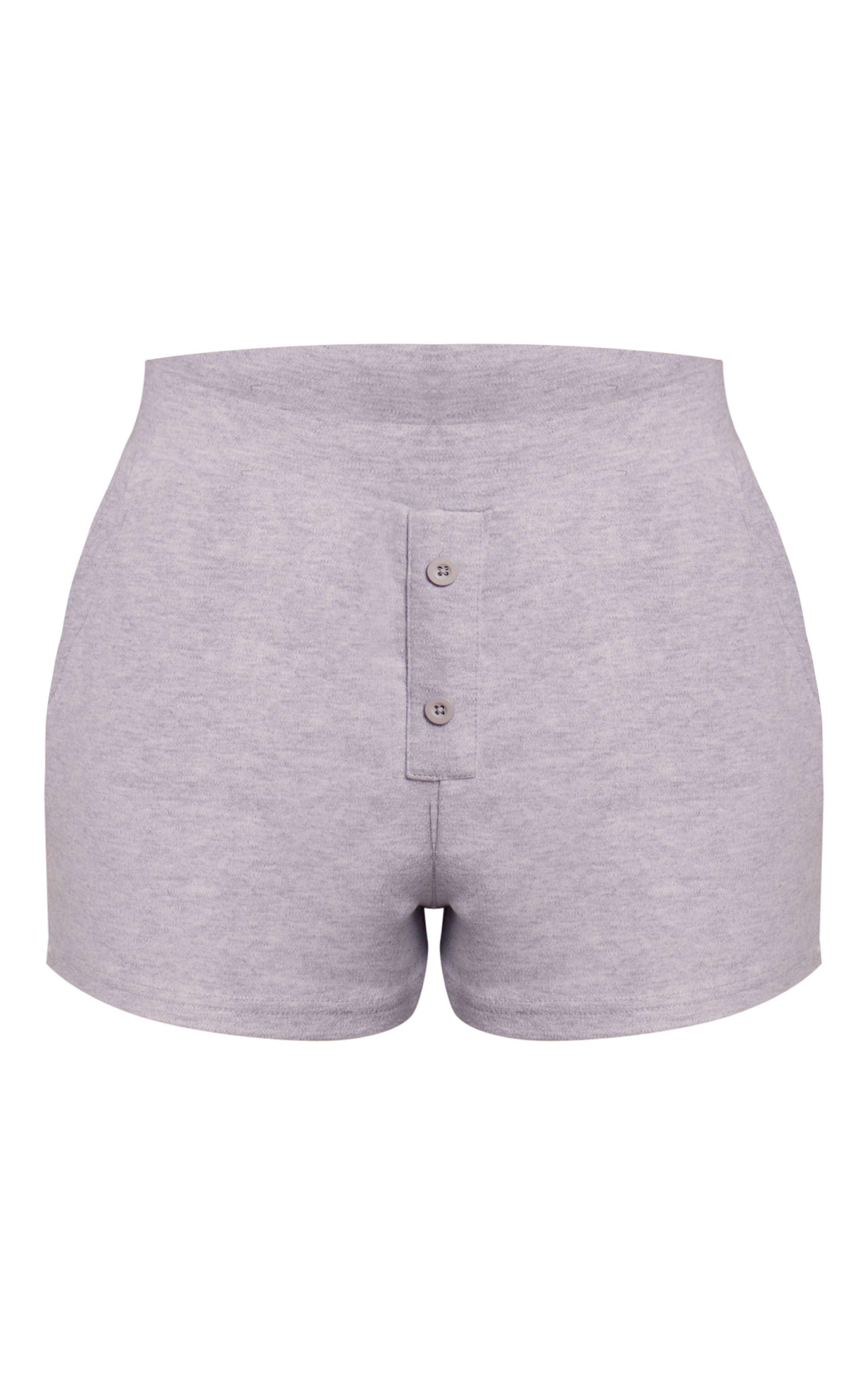 Gris Cendré Ensemble Short Coordonné Détail Boutons Toucher Doux