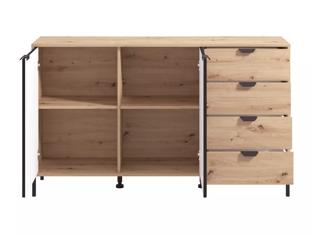 Buffet avec 2 portes et 4 tiroirs - Naturel et noir - MEVIELA