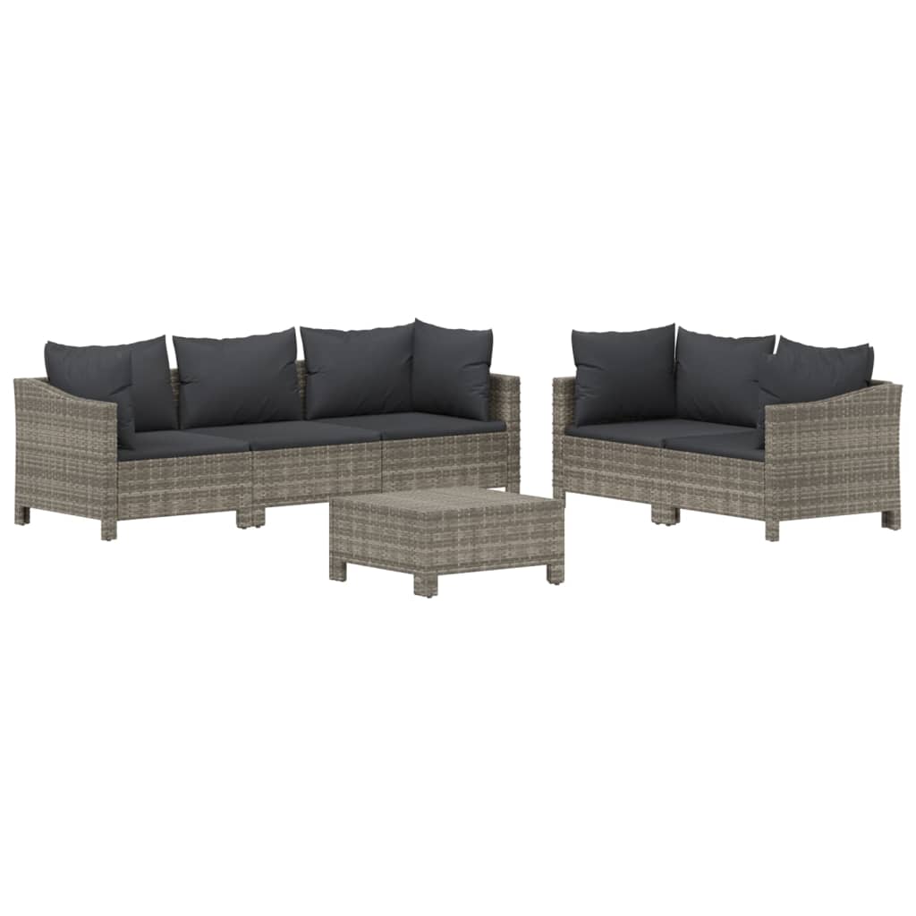 Salon de jardin meuble d'extérieur ensemble de mobilier 6 pièces avec coussins gris résine tressée