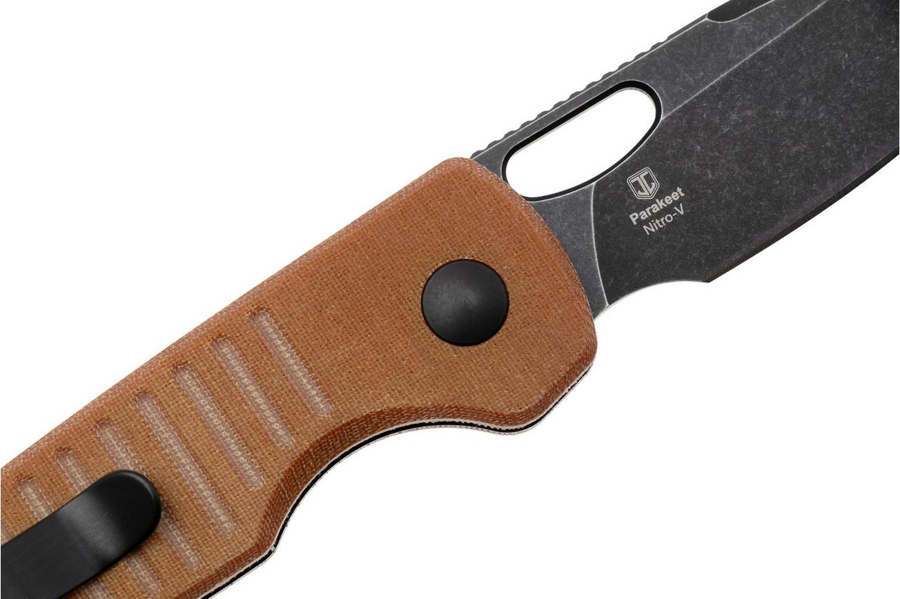 Kizer Parakeet V2706A3 Blackwashed Nitro-V, Brown Micarta, zakmes