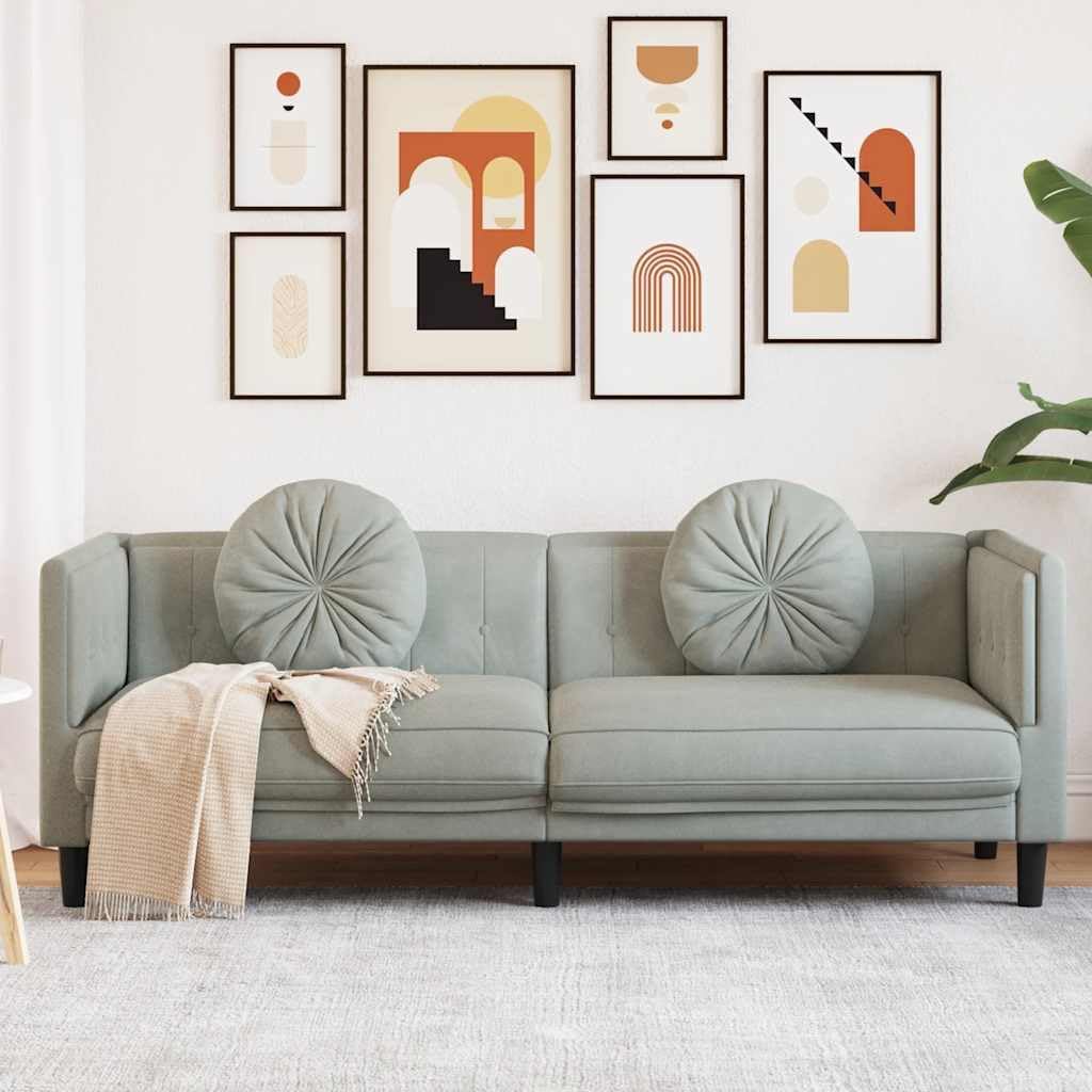 3-Sitzer Sofa Hellgrau Samt 193,5 x 77 x 70 cm mit Kissen Modernes Design Komfortabel & Stabil für Wohnzimmer Büro Schlafzimmer