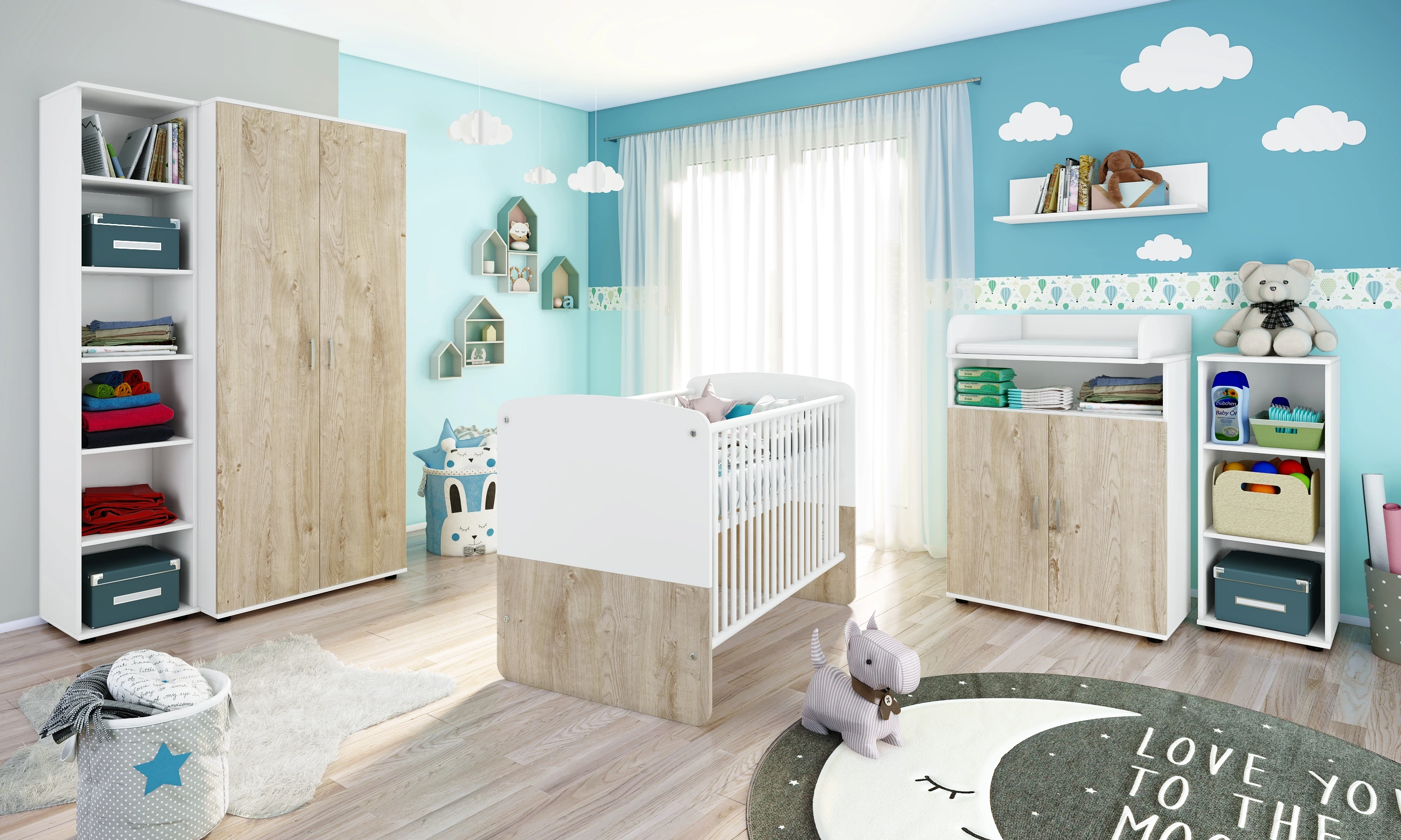 nonjoo. Babyzimmer Hanna Kleiderschrank 2-trg., mit Fachböden und Kleiderstange