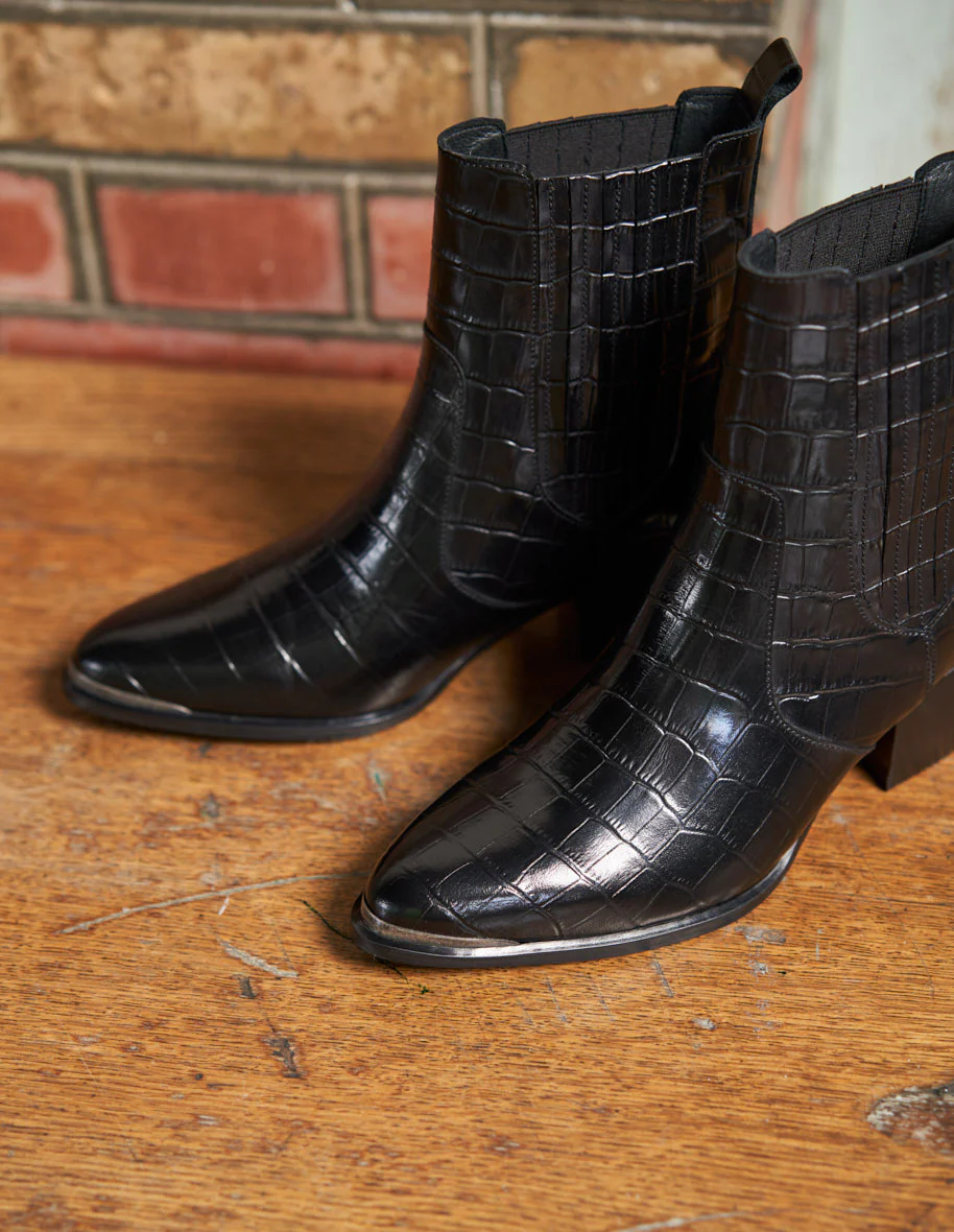Bottines à talons Marianne - Cuir croco noir