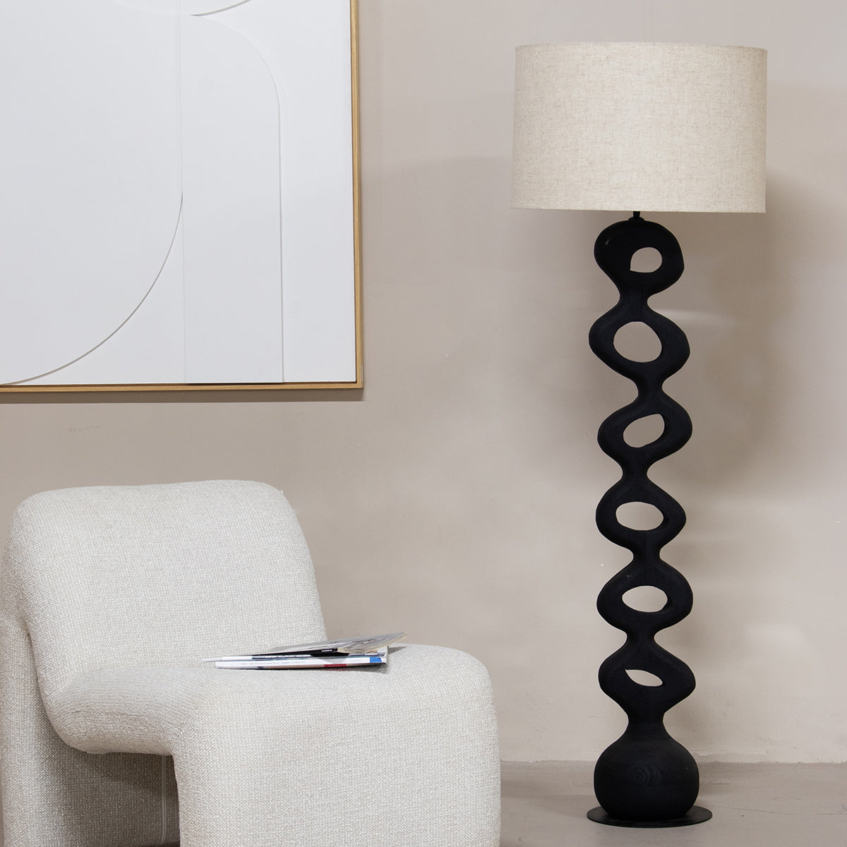 Giga Meubel - Vloerlamp Zwart 155cm - Incl. Kap - Mangohout - Savio