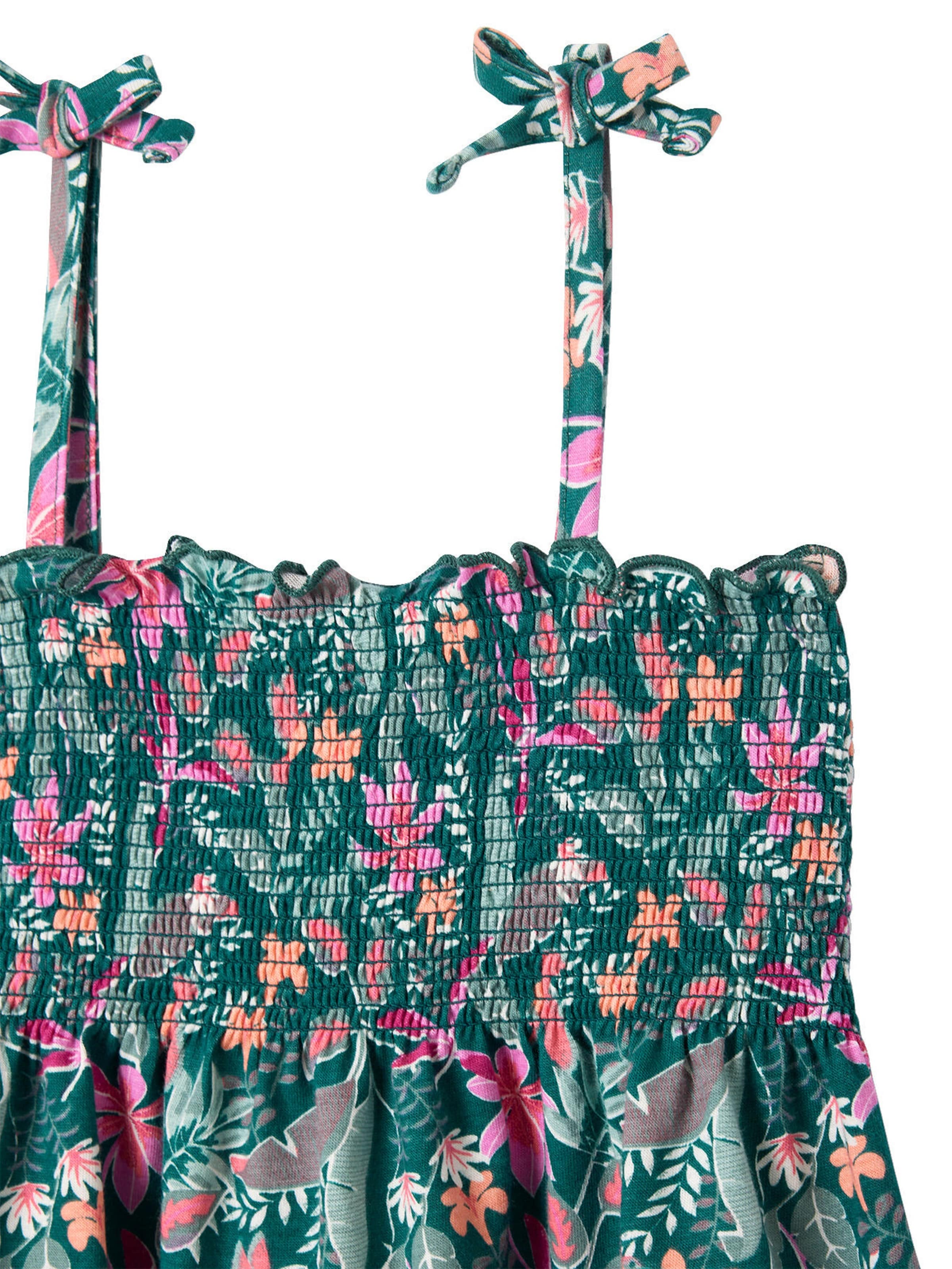 Vertbaudet Mädchen Top mit Blumenprint, gesmokt smaragdgrün