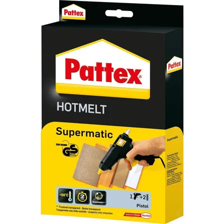 Pattex Heißklebepistole Hot Supermatic, Pistole und 2 Sticks