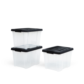 IRIS Handybox Opbergbox - 15L - Kunststof - Transparant/Zwart - Set van 3