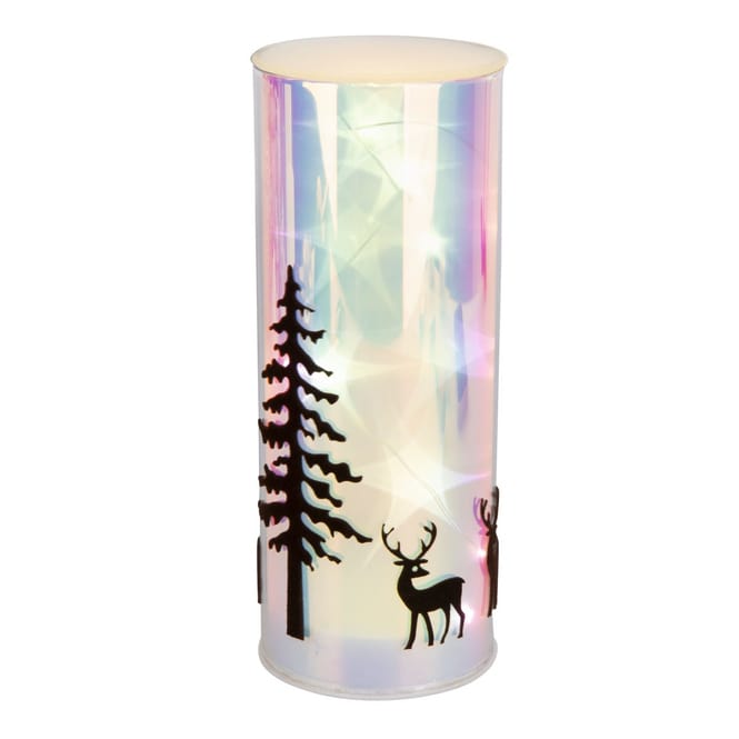 LED Zylinder - Hirsch im Wald - weiß/schwarz - ca. 8 x 20 cm