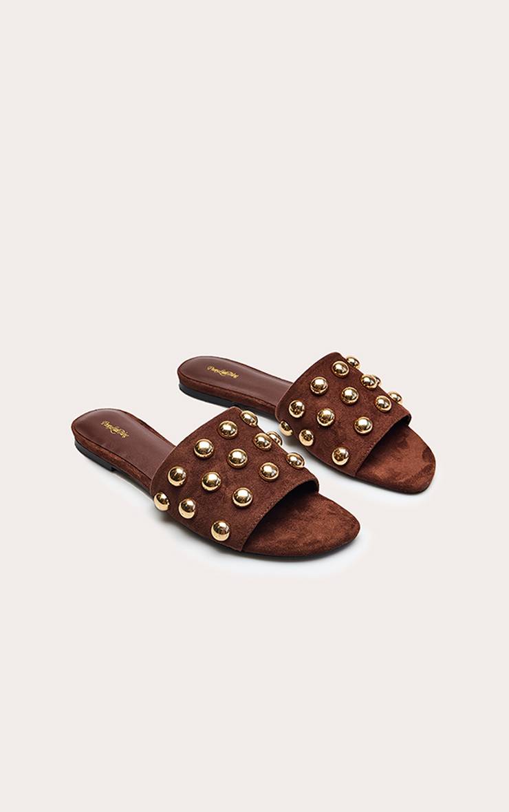 Chocolat Sandales Mules À Clous Dorés En Synthétique