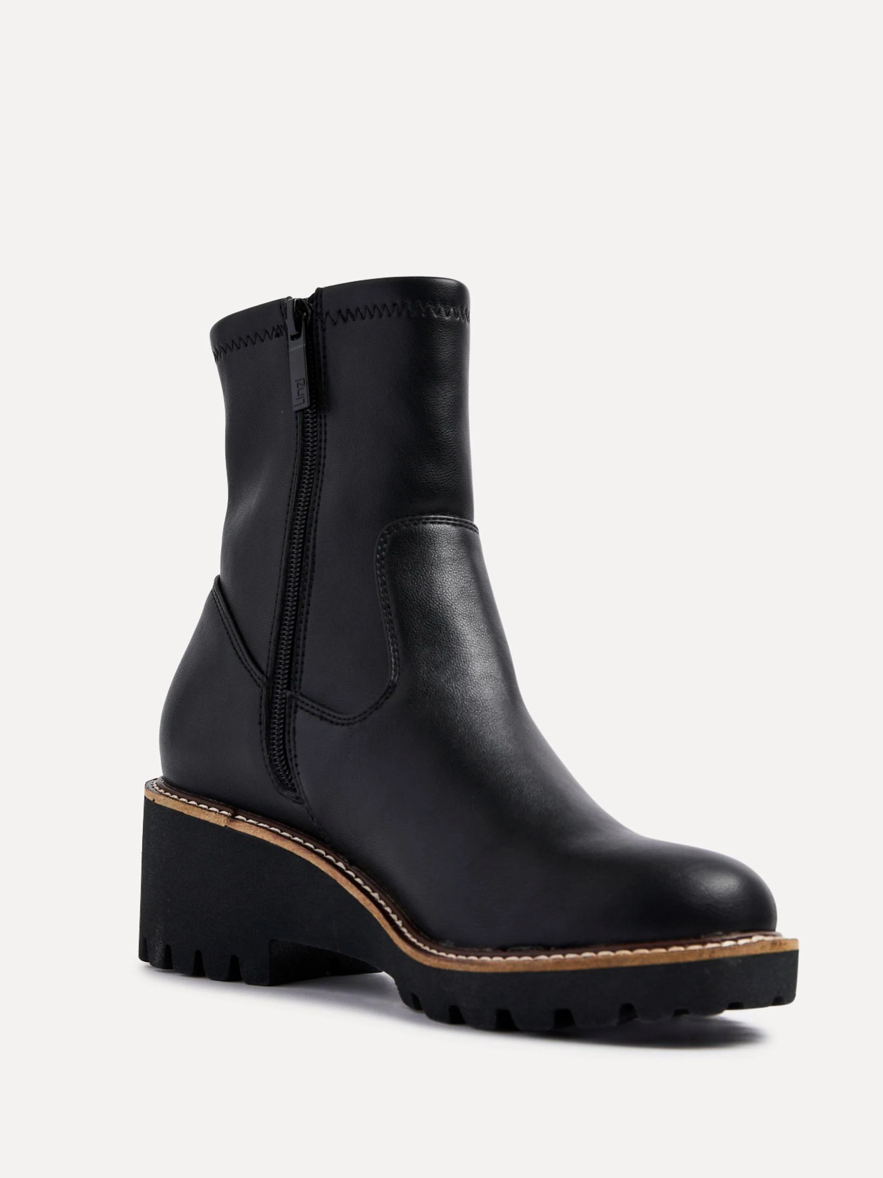 Zwart imitatieleer - Linzi Trish Stretch Wedged Heel Ankle Boots