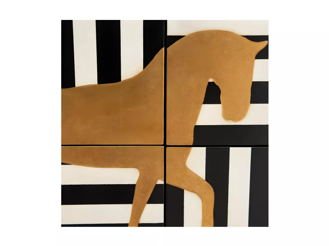 Armoire de salon 4 portes Cheval Noir & Blanc/Bois - GENNA