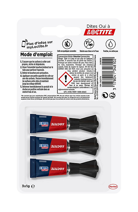 Colle Superglue-3 Control Liquide mini dose Loctite 3 x 1g