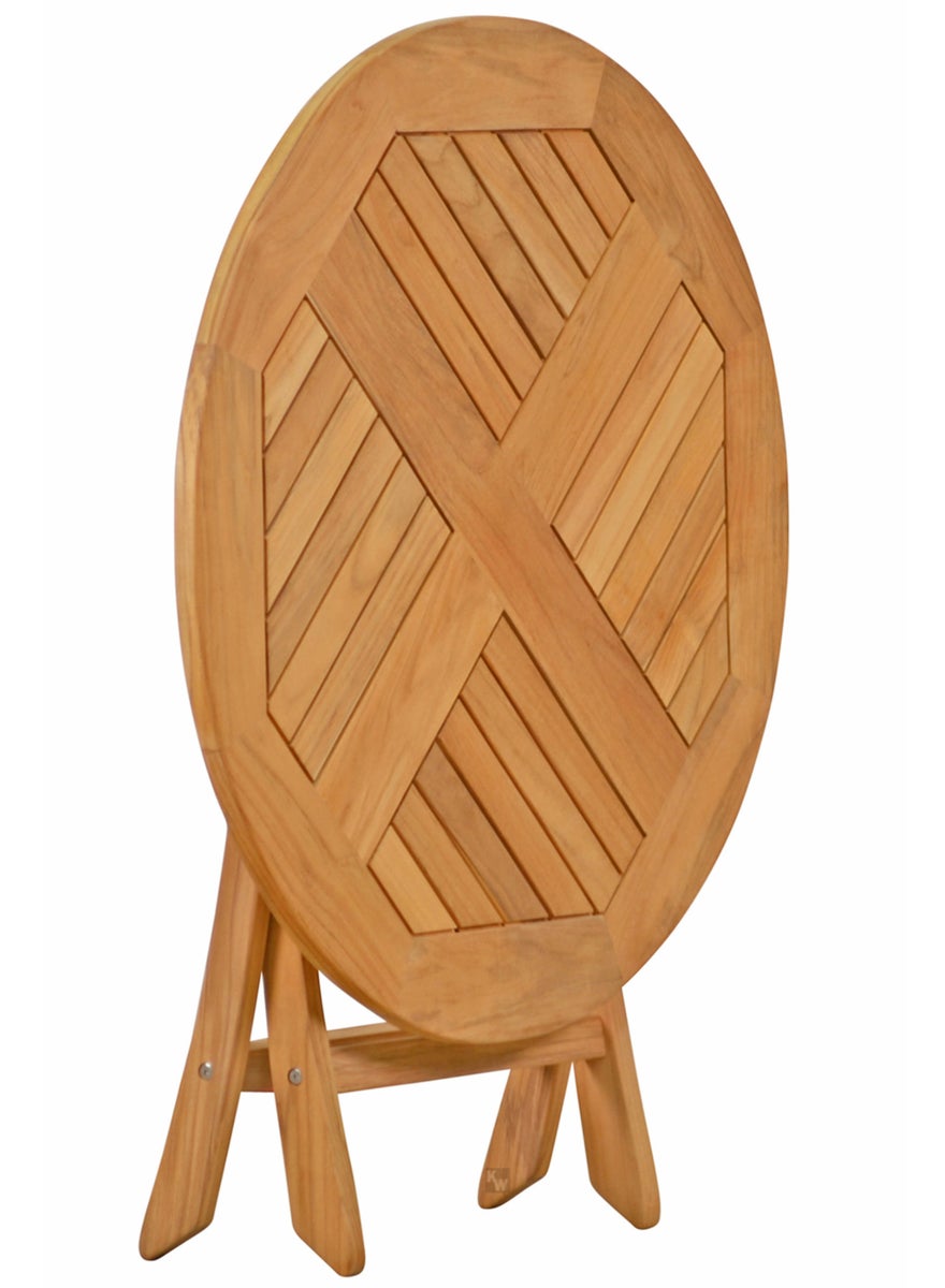 Opvouwbare houten tafel voor tuin, terras, camping, teak, praktisch, opvouwbaar, balkontafel, rond, 90 cm, weerbestendig, solide, premium