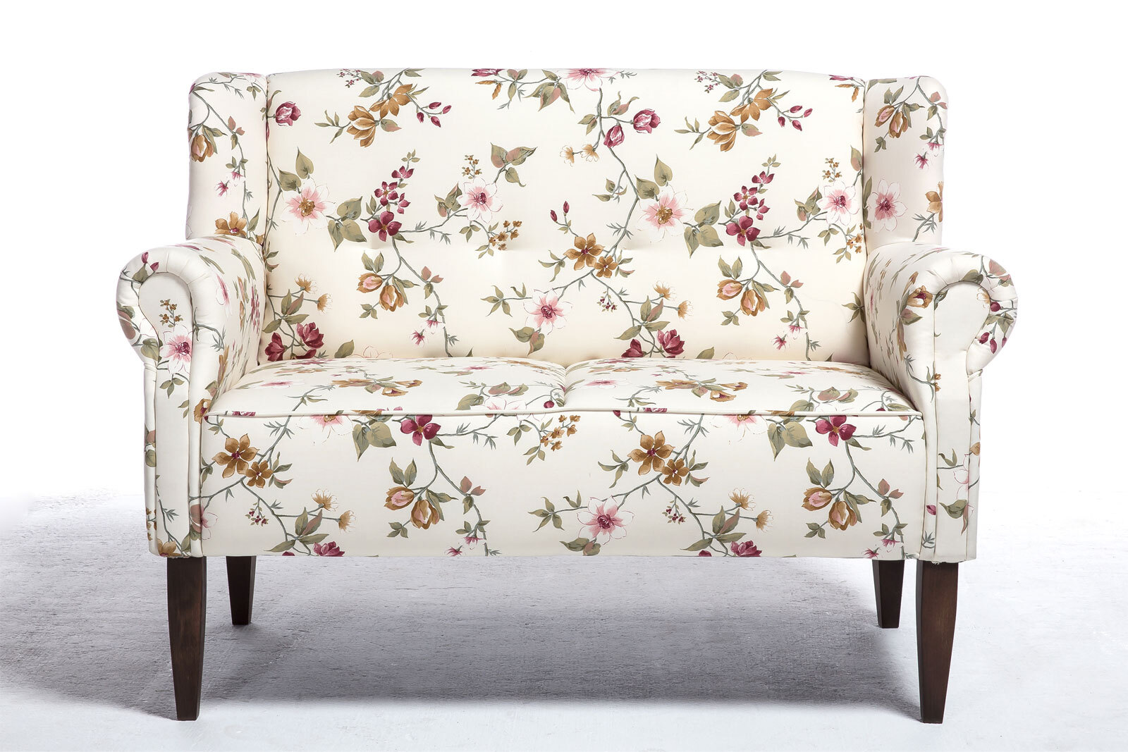 Sofa Emmen 2-sitzig Blumenmuster Beige/Rot/Ocker