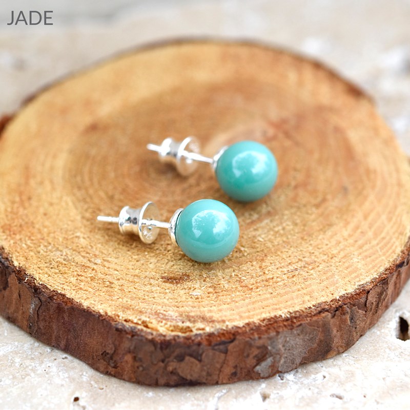 Boucles d'oreilles en argent 925 perle de cristal nacré vert jade