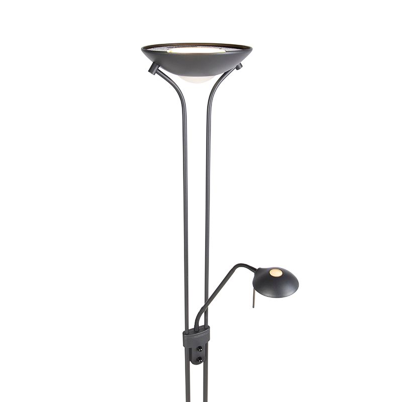 Vloerlamp zwart met leeslamp incl. LED en dimmer - Diva 2
