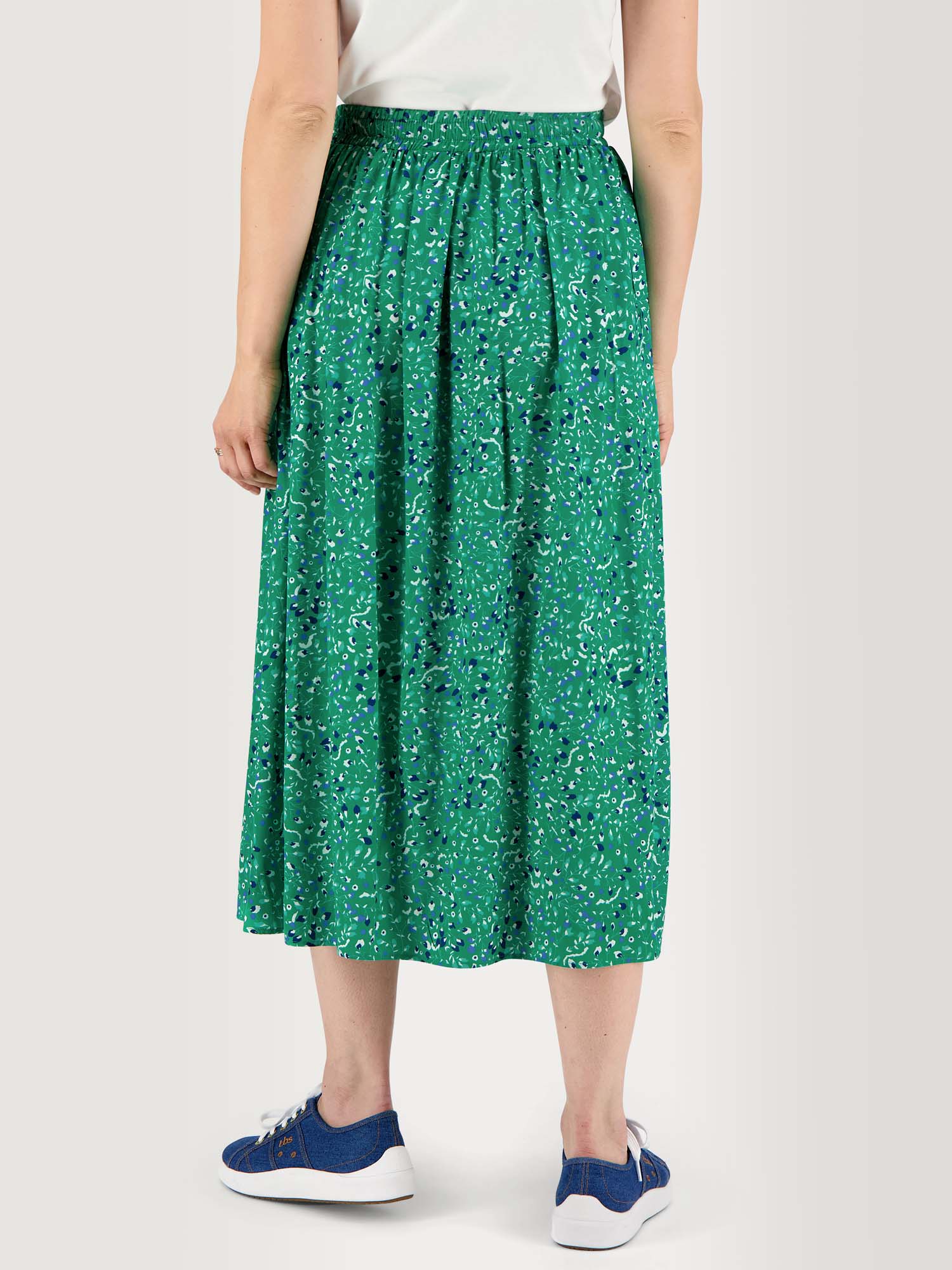 Jupe Midi Femme Ceinture Elastiquée Motif Vert