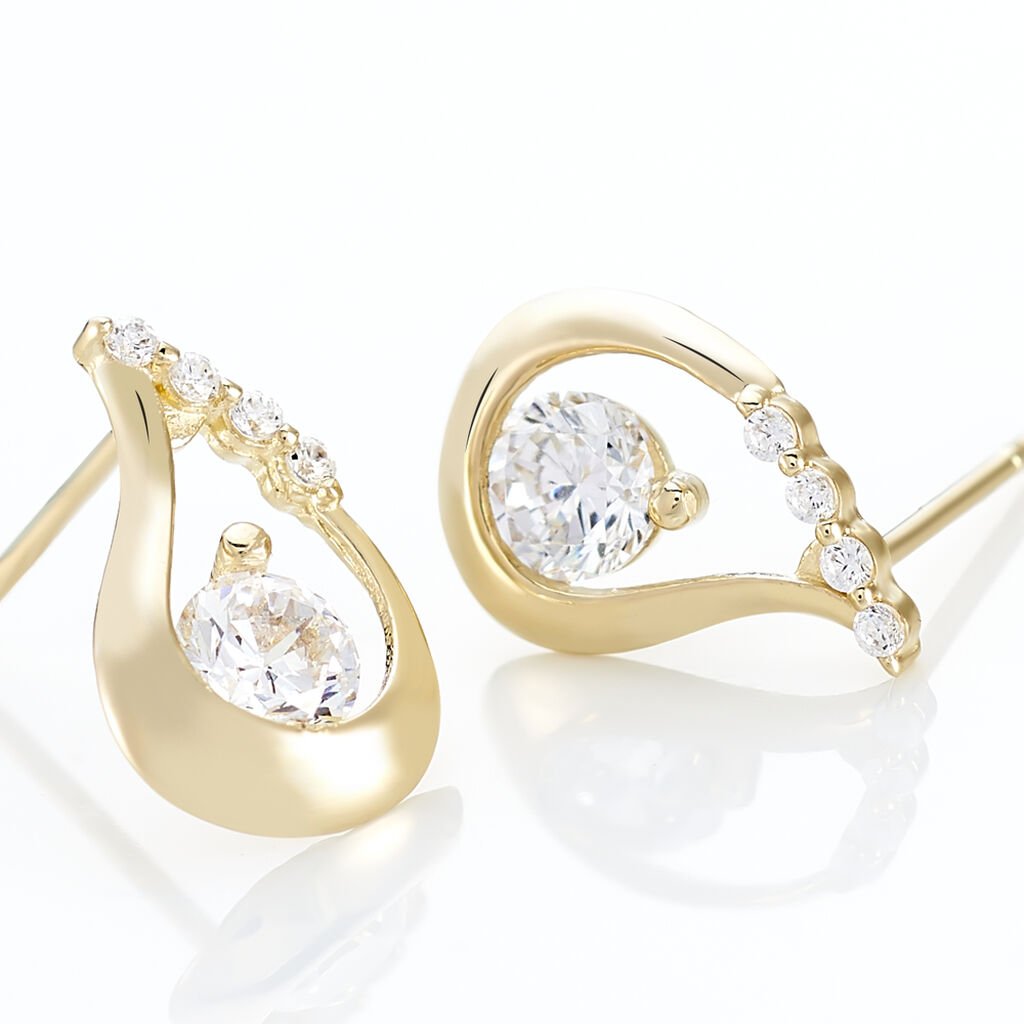 Boucles D'oreilles Puces Helie Goutte Or Jaune Oxyde De Zirconium