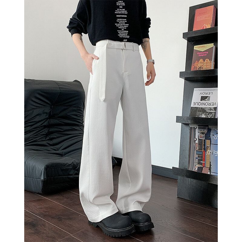 Freehop - Mid Rise Plain Textured Straight Leg Broek