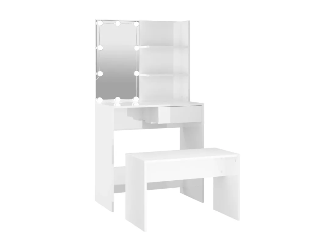 Ensemble de coiffeuse avec LED Blanc brillant Bois d'ingénierie