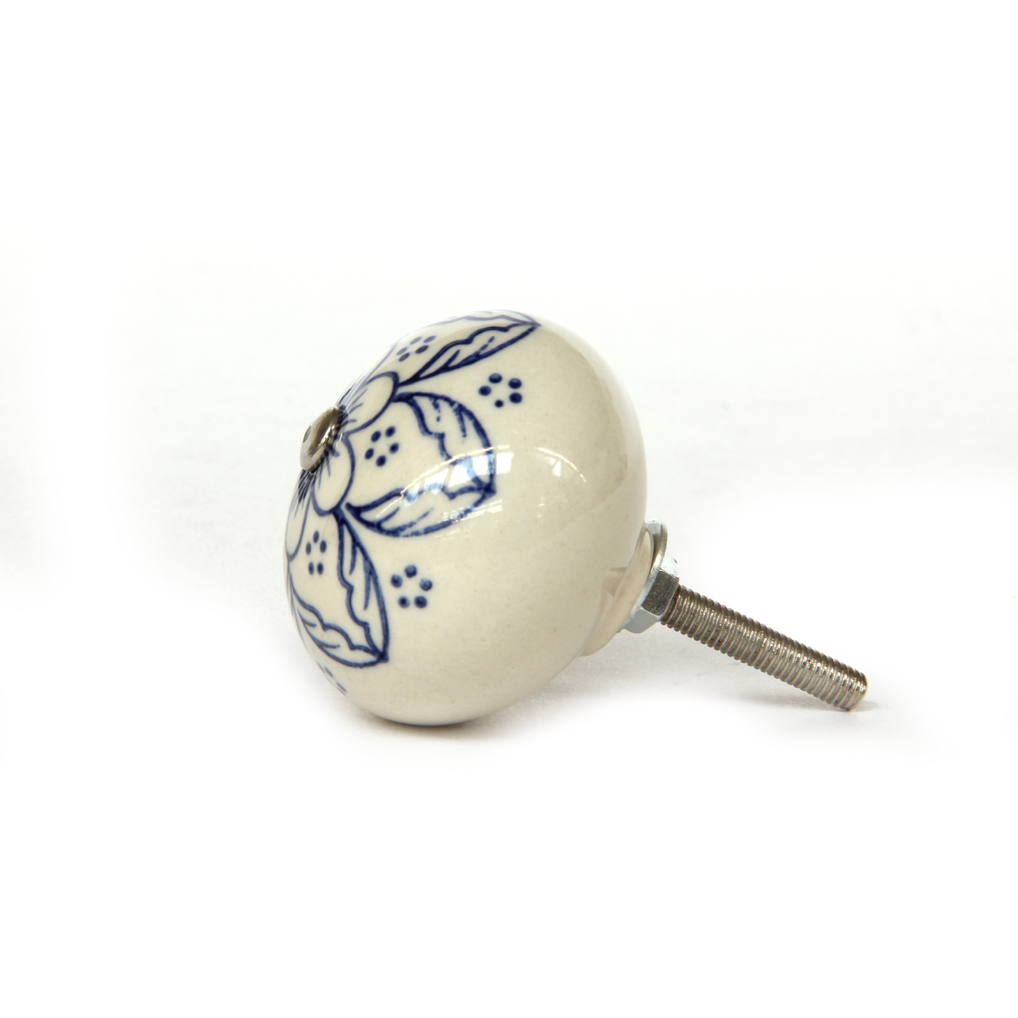 Keramik-Knauf 'Blume', weiß, blau, T 4 cm, B 4 cm, H 3,5 cm günstig bestellen