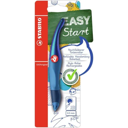 Ergonomischer Tintenroller für Rechtshänder - STABILO EASYoriginal Holograph Edition in blau -Einzelstift - Schreibfarbe blau (löschbar) - inklusive Patrone