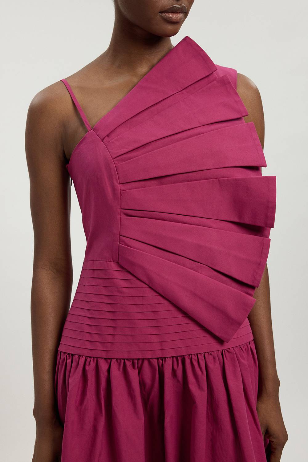 KarenMillen Robe Midi Tissée En Popeline De Coton Avec Détail De Plis 3D