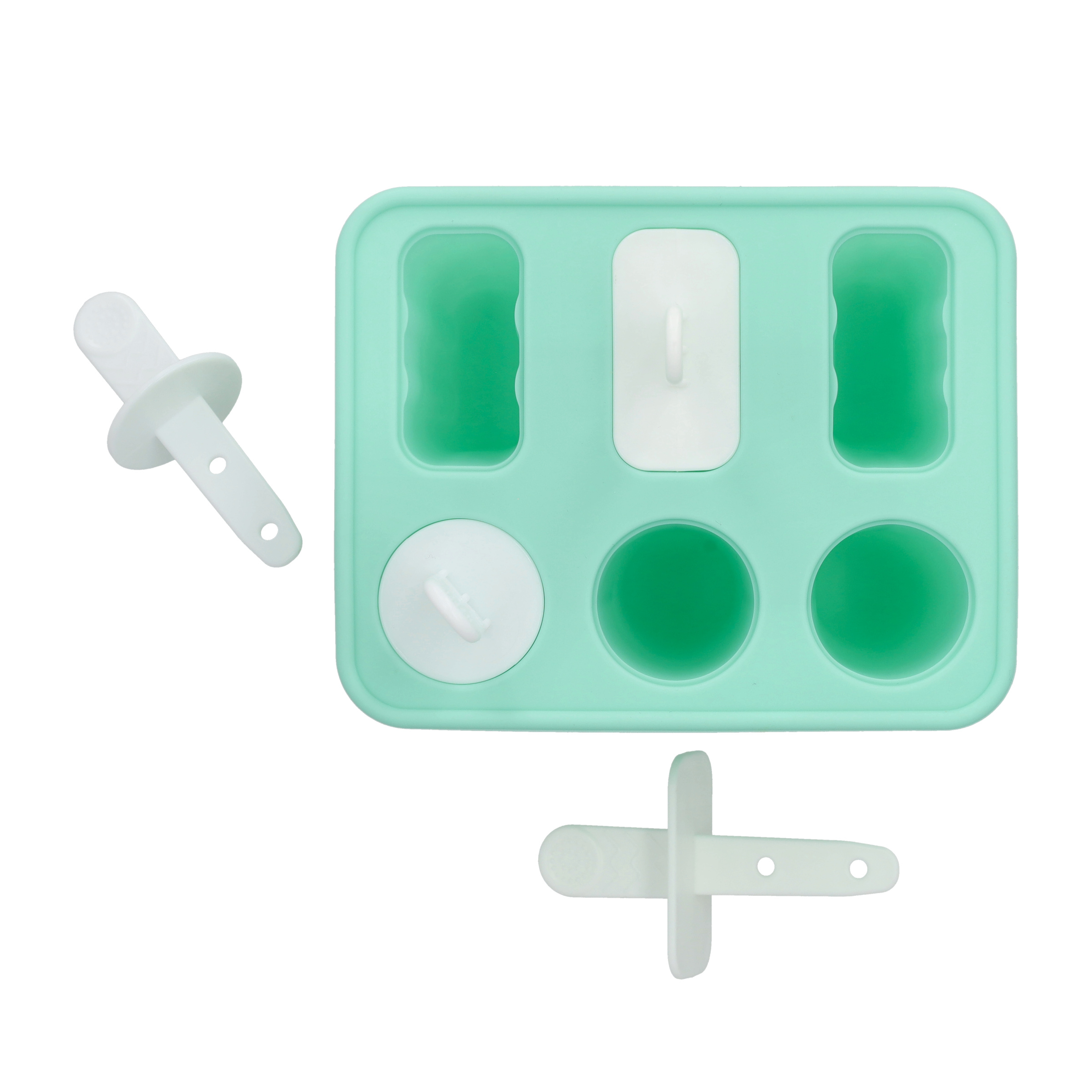 (6-fach) Silikon Eis am Stiel Form DIY Glacé Behälter Rund / Eckig - Mint