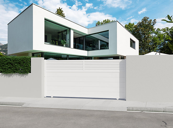 Portail coulissant aluminium Nazaré blanc - 360 x h.163,4 cm