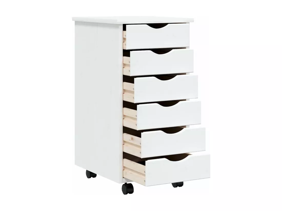 Armoire roulante avec tiroirs MOSS blanc bois de pin solide