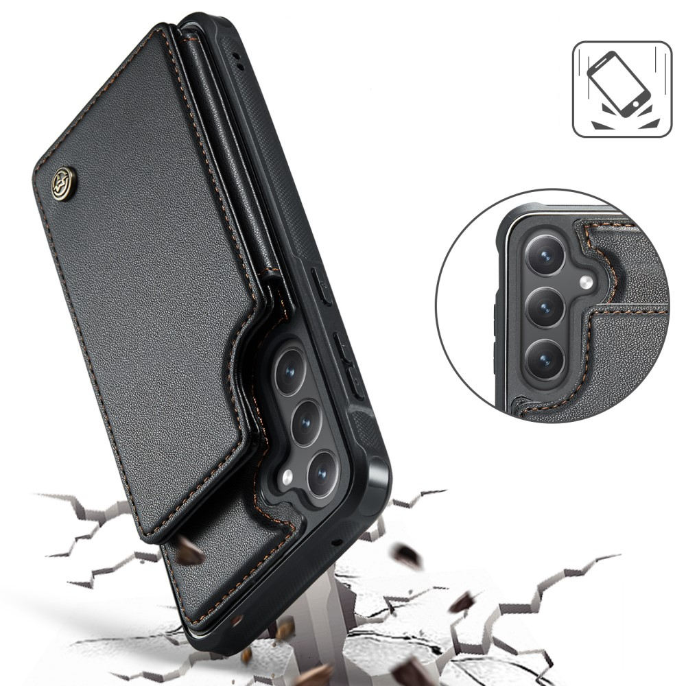 Samsung Galaxy S23 FE Leder Hülle mit Kartenfächern im Litchi Look   Kickstand (RFID Schutz) - Grün