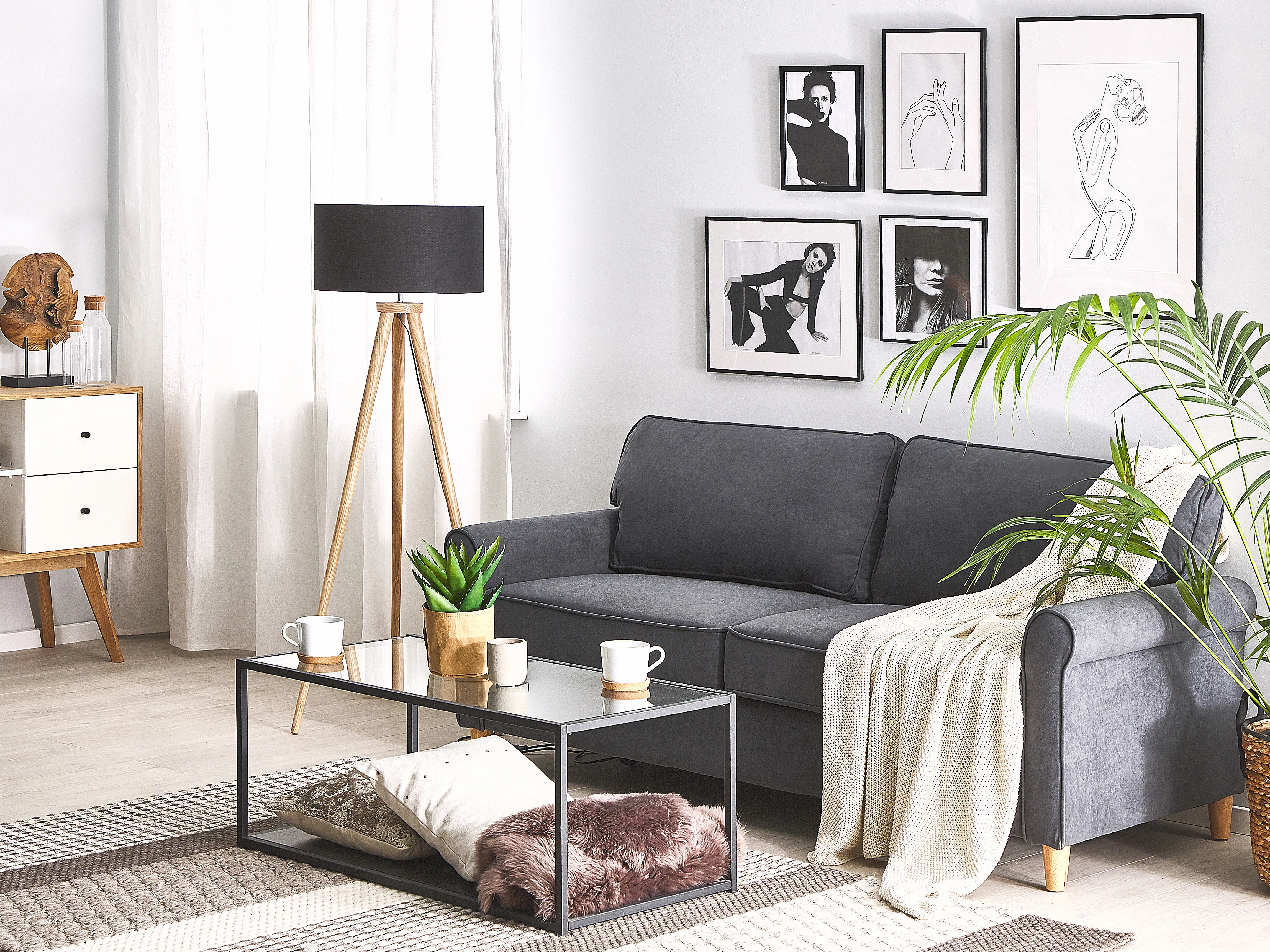 Bank 3-zits RONNEBY Fluweel Donkergrijs