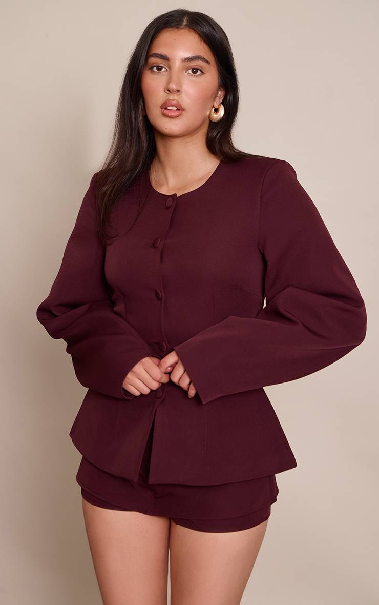 Dark Plum Ensemble Coordonné Jupe-short Ajustée Tissée