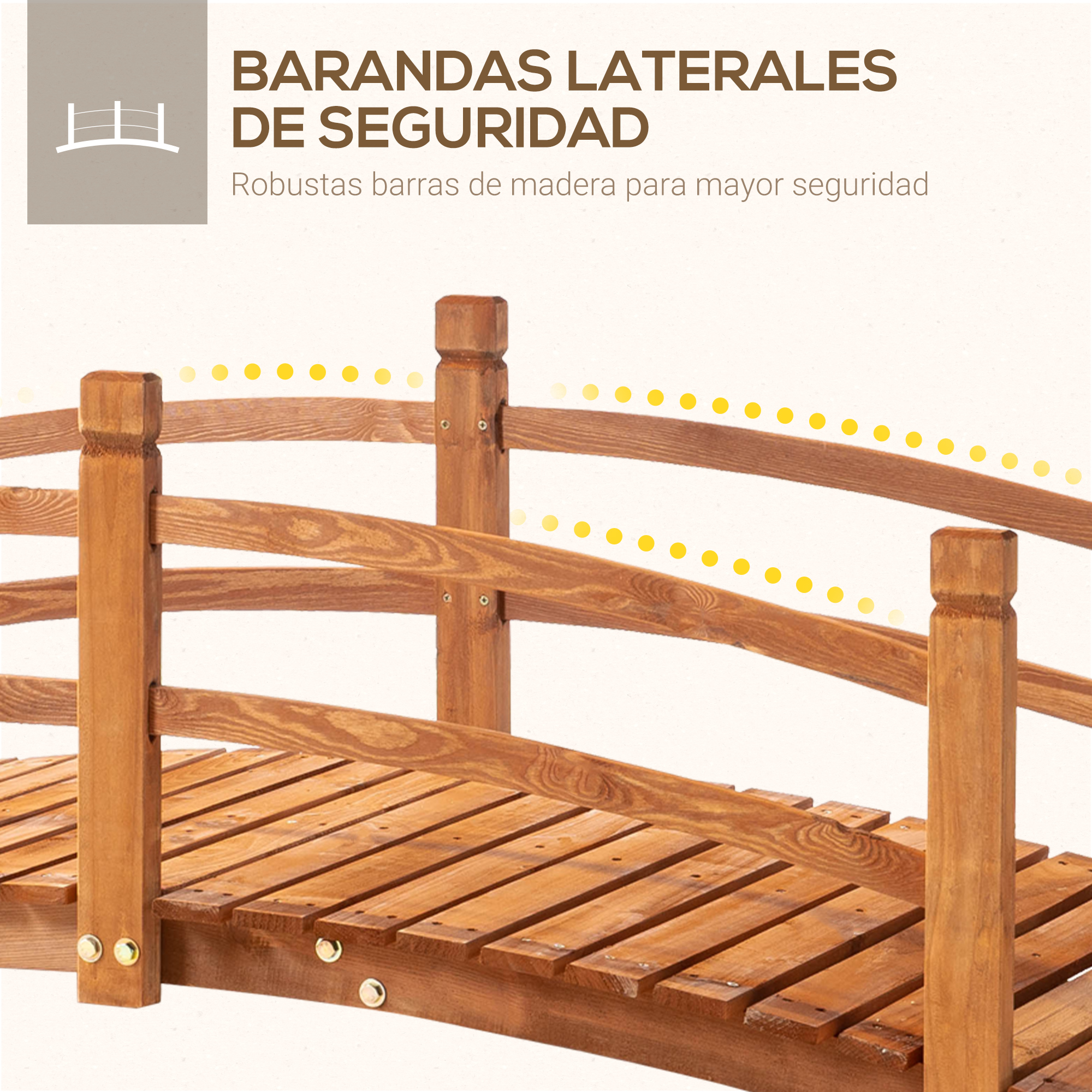 Ponte de jardim em madeira natural Outsunny