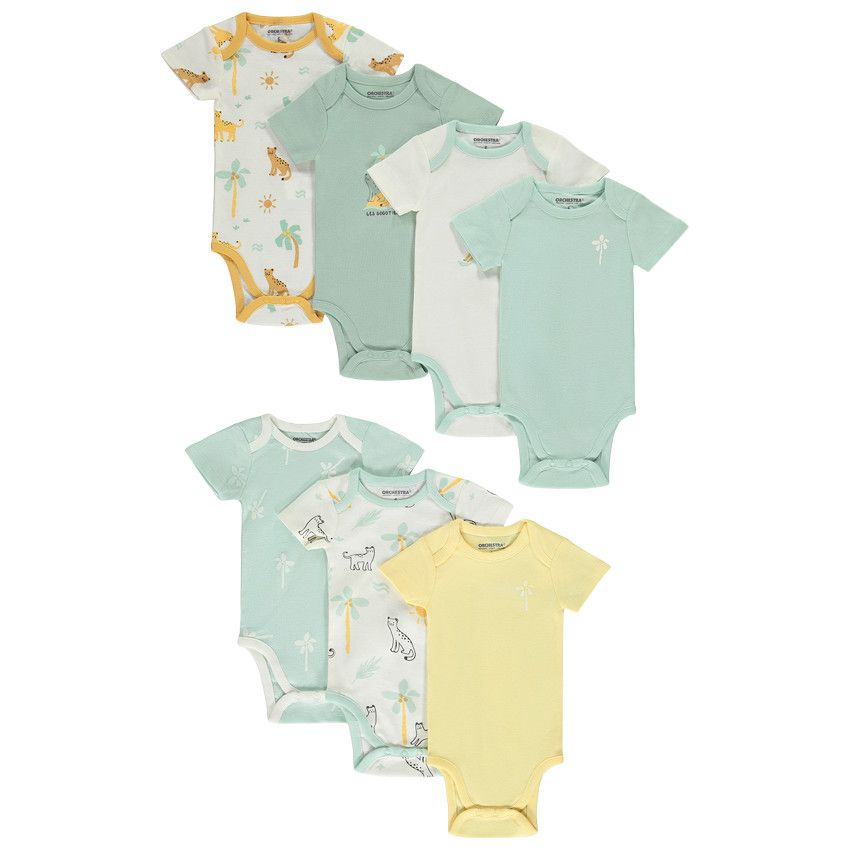 Lot de 7 bodies manches courtes fantaisie pour bébé garçon - Ecru