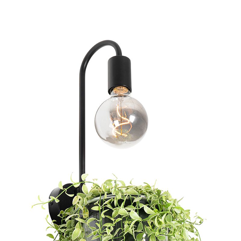 Moderne wandlamp zwart met glas - Roslini