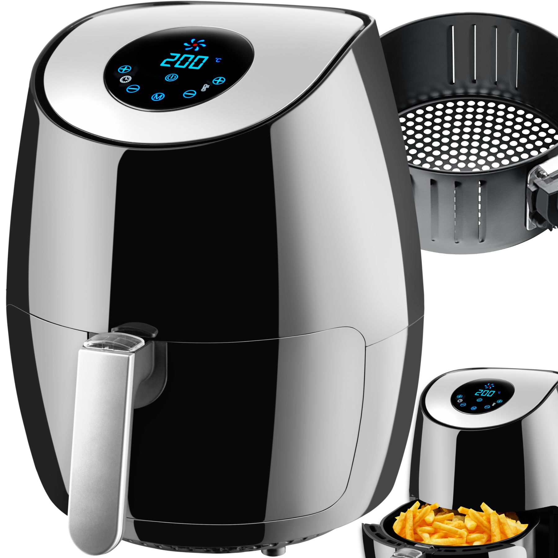 tectake® Heißluftfritteuse, 3,6 l, Timer und Temperatursteuerung, SGS-Zertifikat, inklusive Rezeptheft