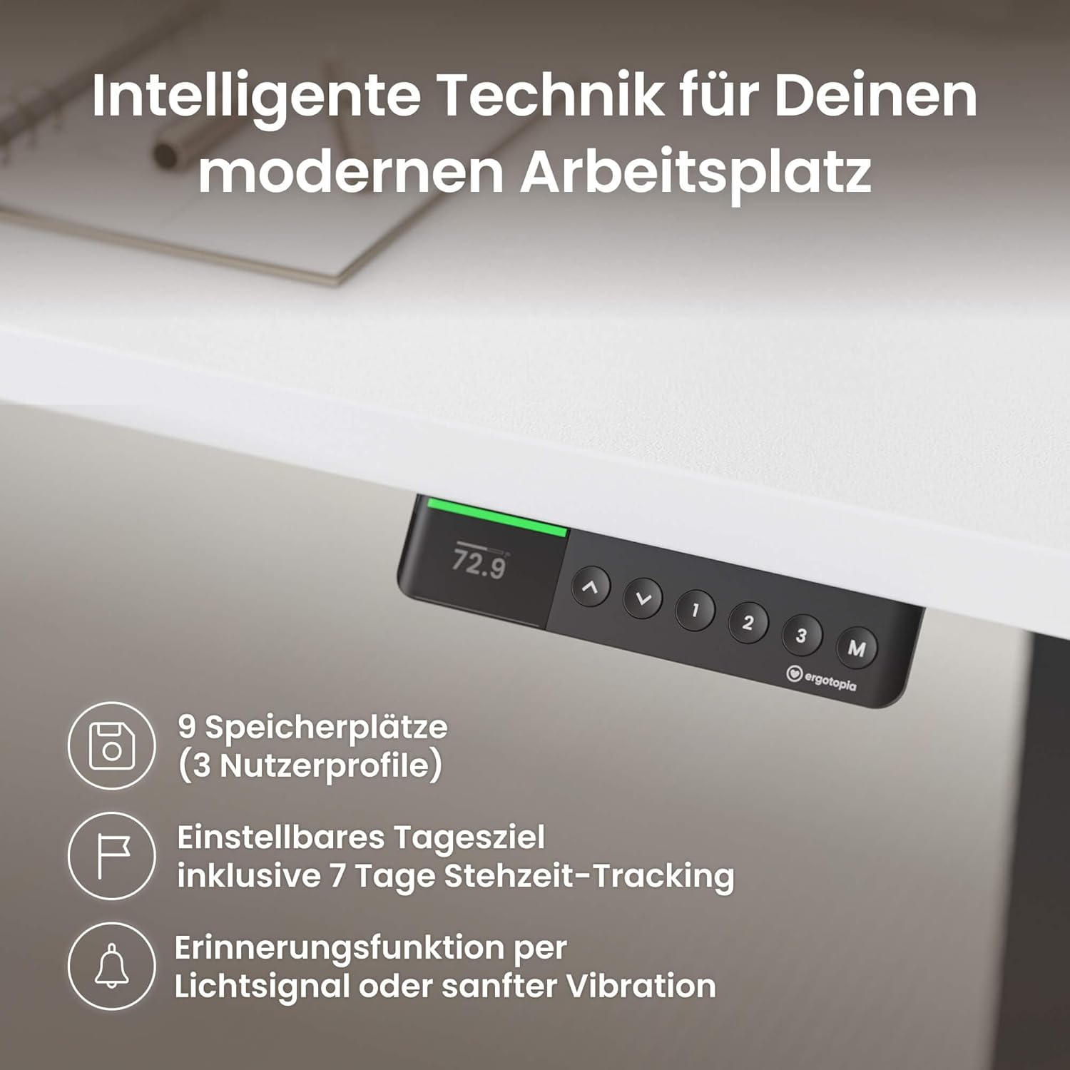 Ergotopia Desktopia Pro X Elektrisch höhenverstellbarer Schreibtisch, Ergonomischer Stehtisch für Büro oder Home Office (Weiß, Gestell Weiß, 120 x 80 cm)