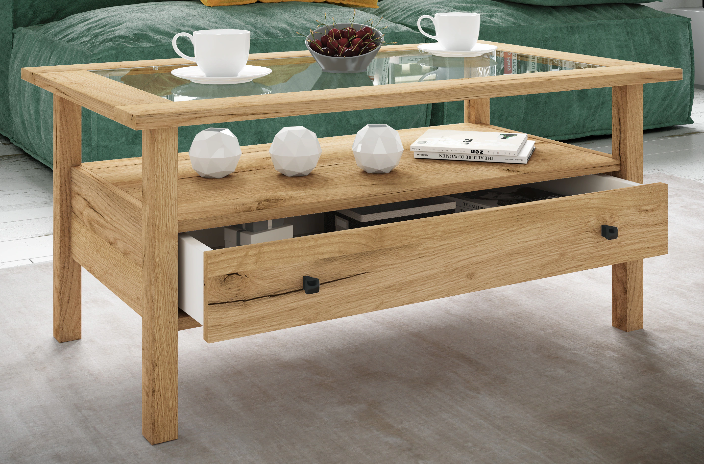 VCM Holz Beistelltisch Couchtisch Sofatisch Wohnzimmertisch Schublade Lingis L