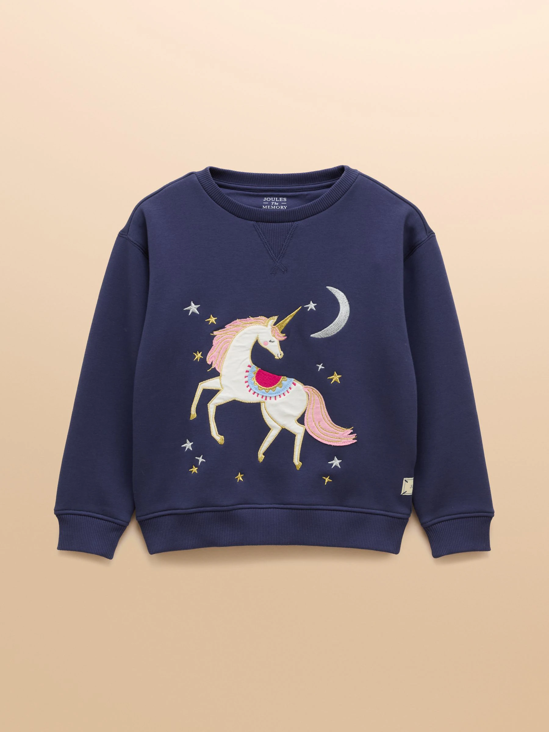 Marineblauw paard - Joules Mackenzie sweatshirt voor kinderen met voering van imitatiebont